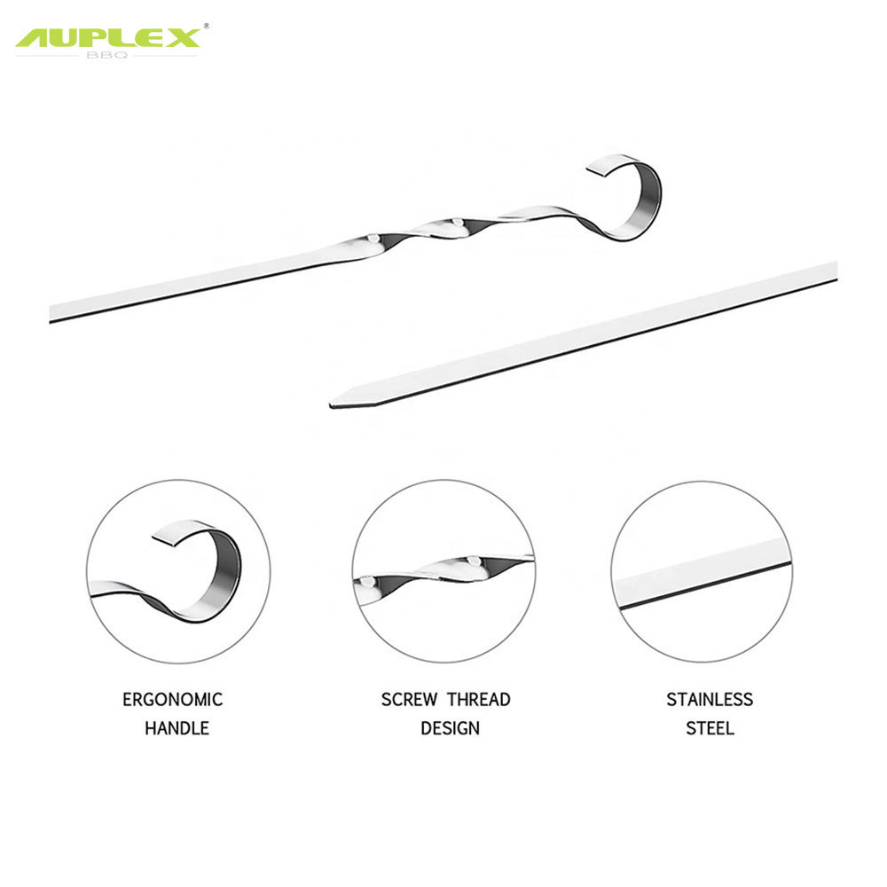 410 Stainless Steel Long Flat Rotate Skewers Metal Sticks BBQ Accessories Set For Barbecue Grill