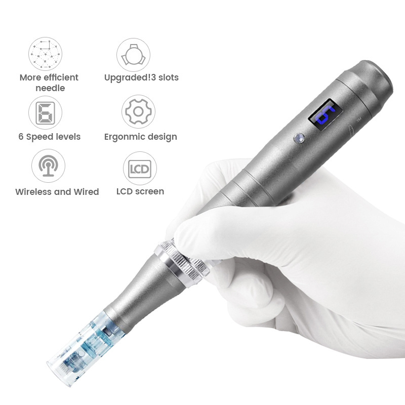 LED display ergonomic design M8  auto electric derma pen with cartridges