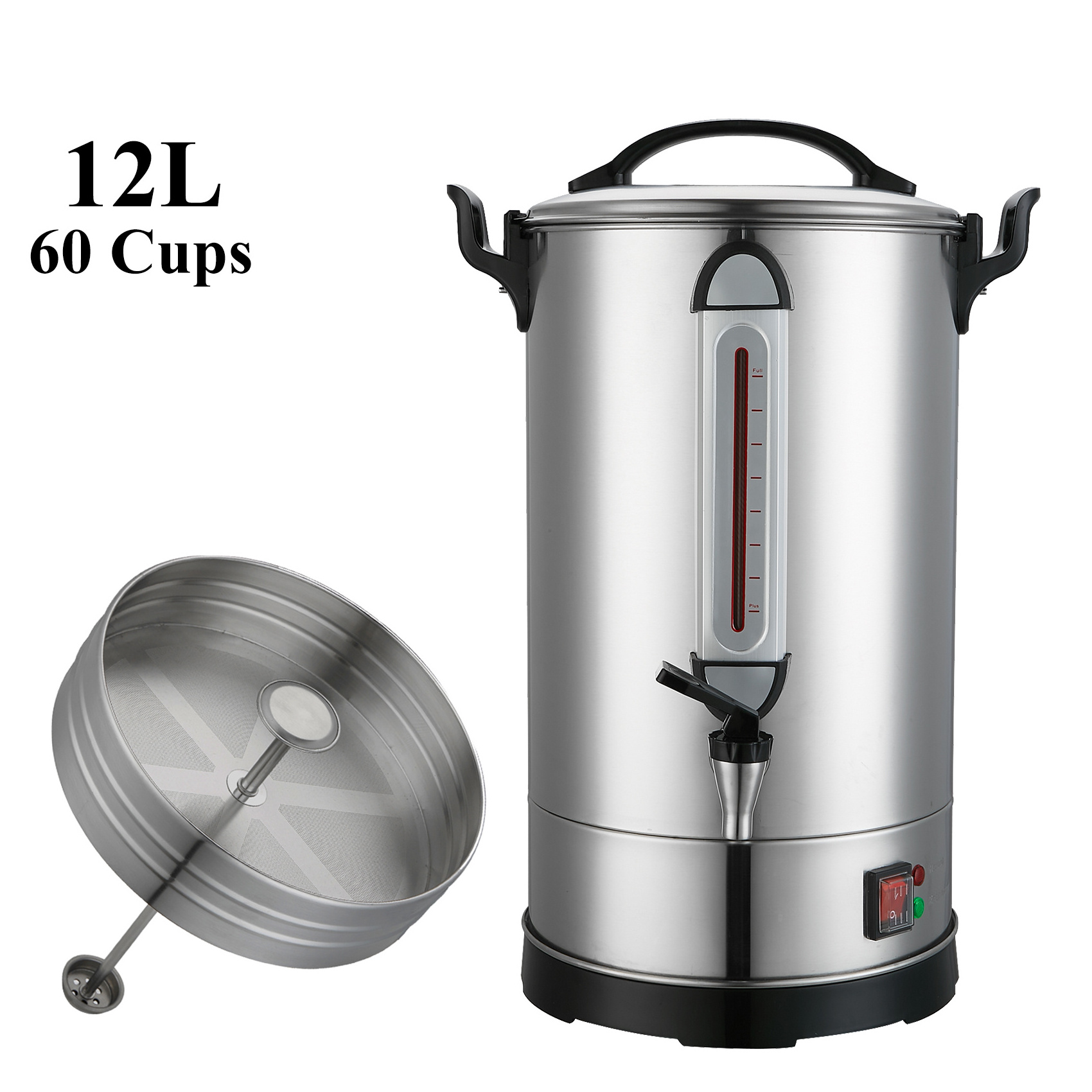 Popular Appliances Large Brewing Powder Coffee Maker 12L Coffee Boiler Machine with ETL Electric Silver Stainless Steel 1600W