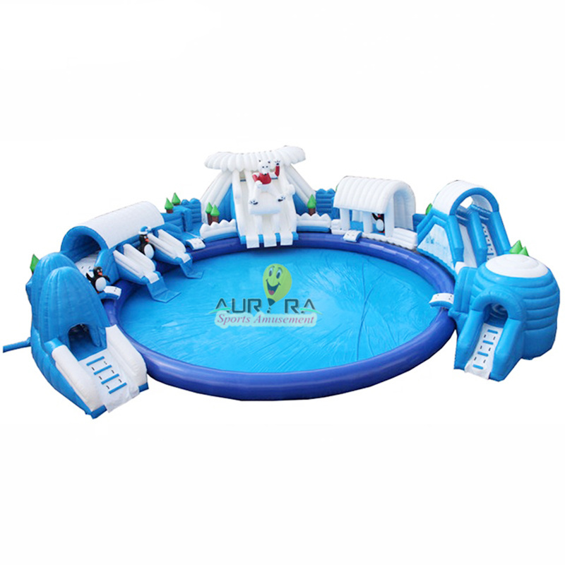 inflables tobogan ocean theme water park polar bear penguin inflatable water slide with swimming pool