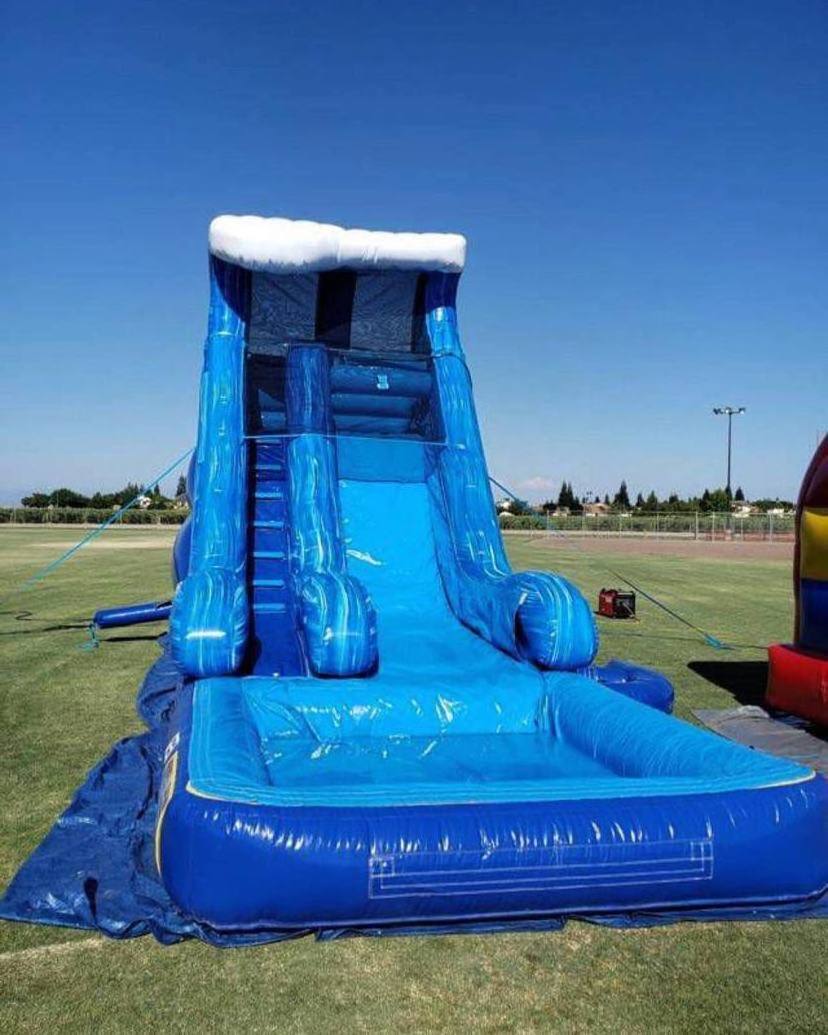 New design Commercial kids slip pool jumping castle  waterslide bouncer combos double slide flat adult inflatable water slide