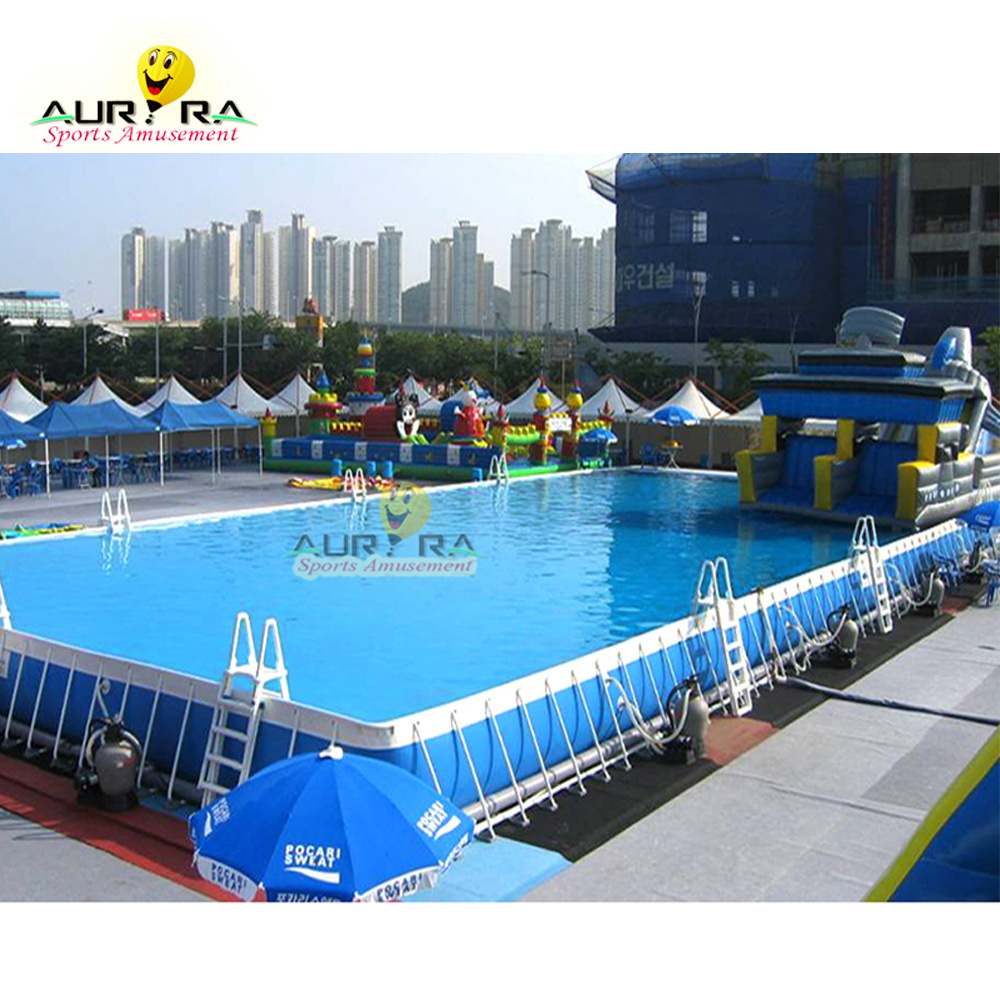 Commercial Portable PVC Inflatable Water Pool Rectangular Metal Frame Swimming Pool for water park pool