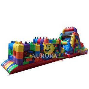 Popular commercial grade Lego bounce house inflatable obstacle course with water slide Lego Obstacle Course for Sport Games