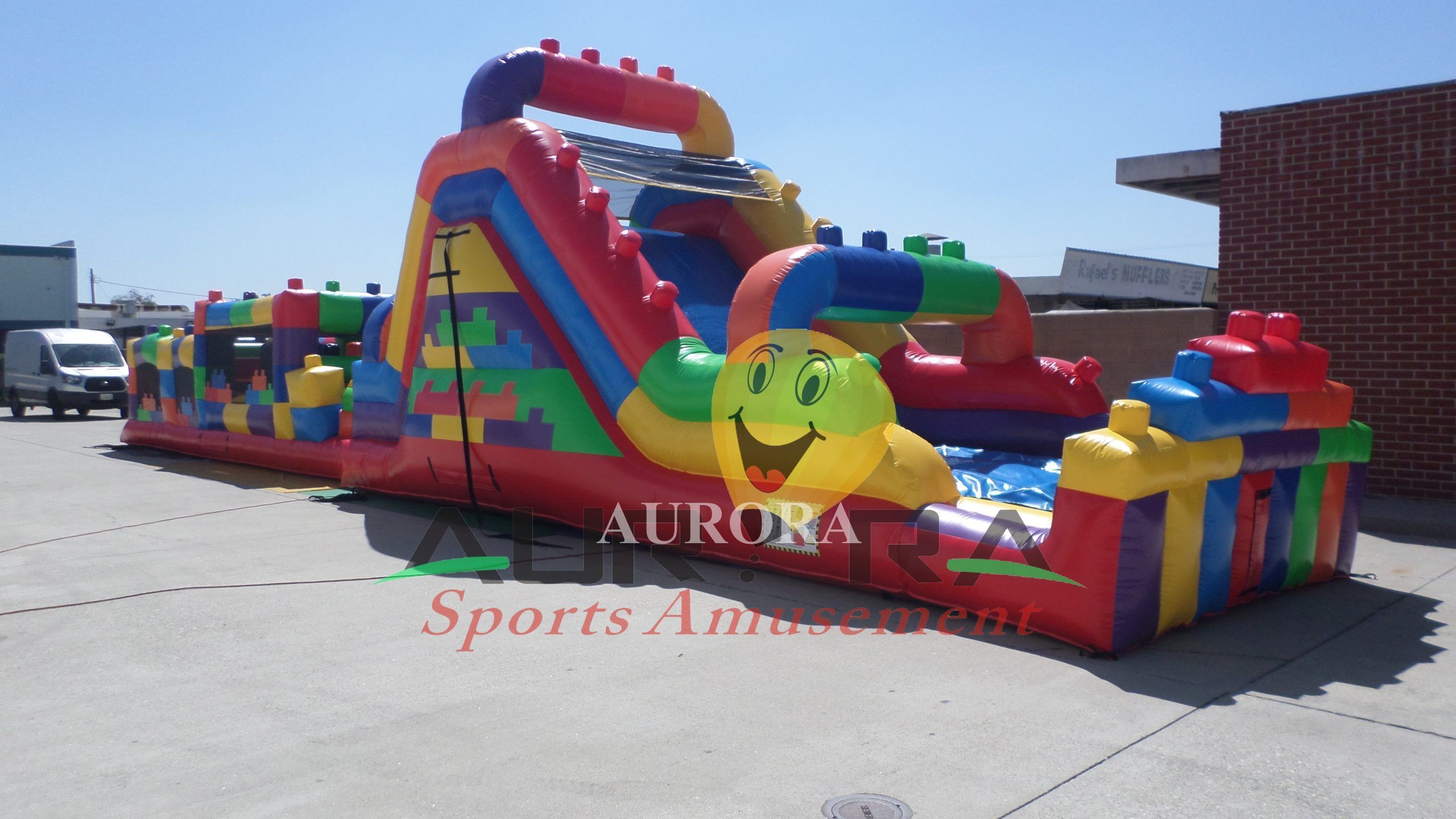 Popular commercial grade Lego bounce house inflatable obstacle course with water slide Lego Obstacle Course for Sport Games