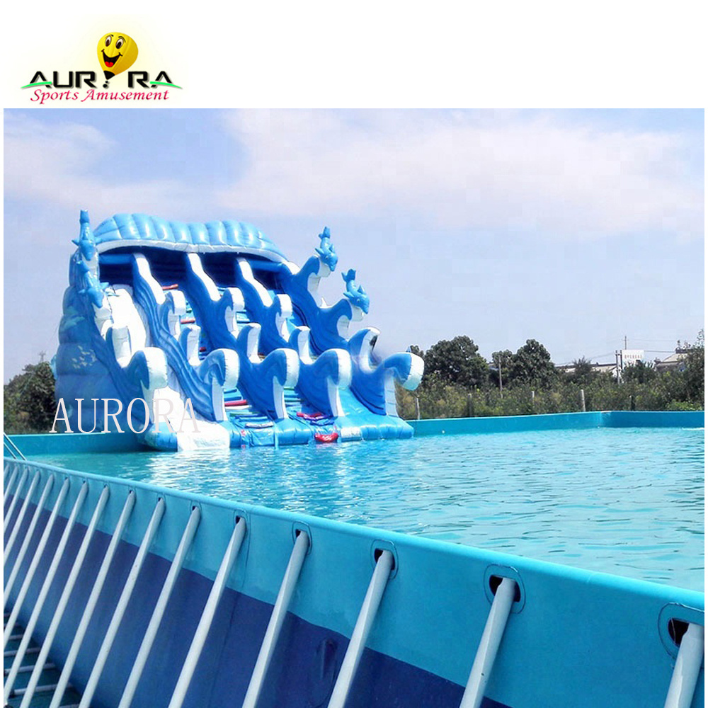 Commercial Portable PVC Inflatable Water Pool Rectangular Metal Frame Swimming Pool for water park pool