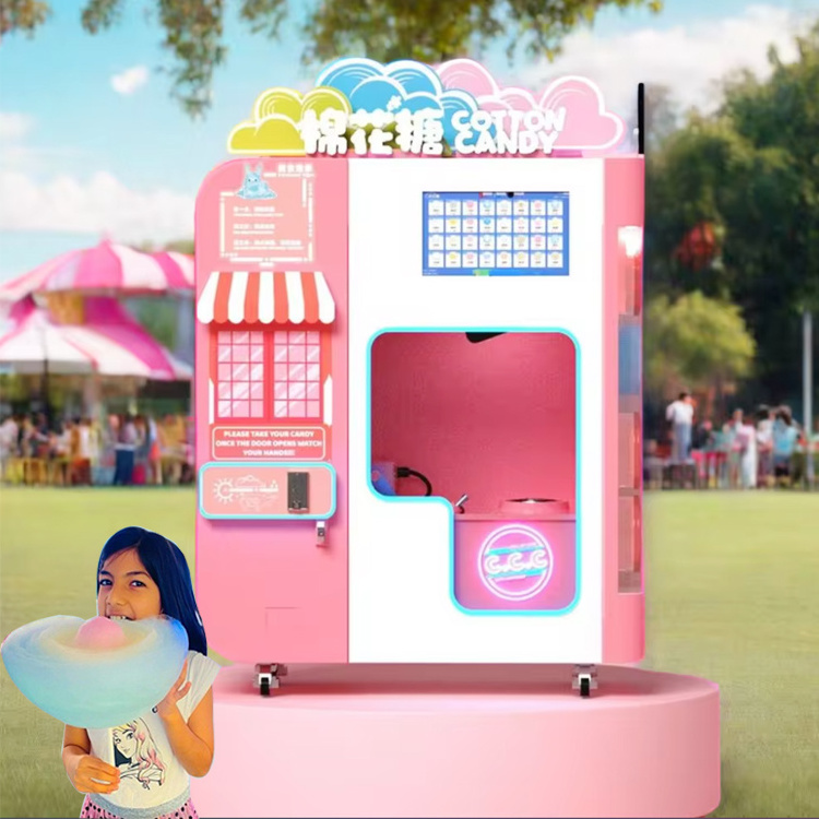 Popular Super Market Automatic Electric Magic Cotton Candy Machine Robot-Operated Sugar Vending Machine