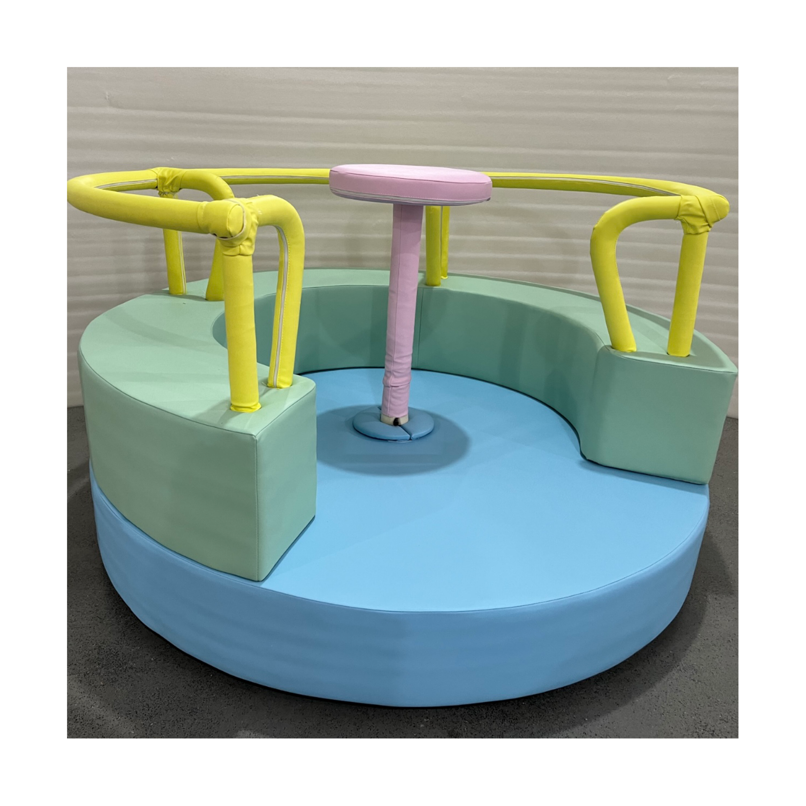 All white customized 1~6 kids soft play merry go round outdoor indoor rental spin seat soft play carousel child parry rentals