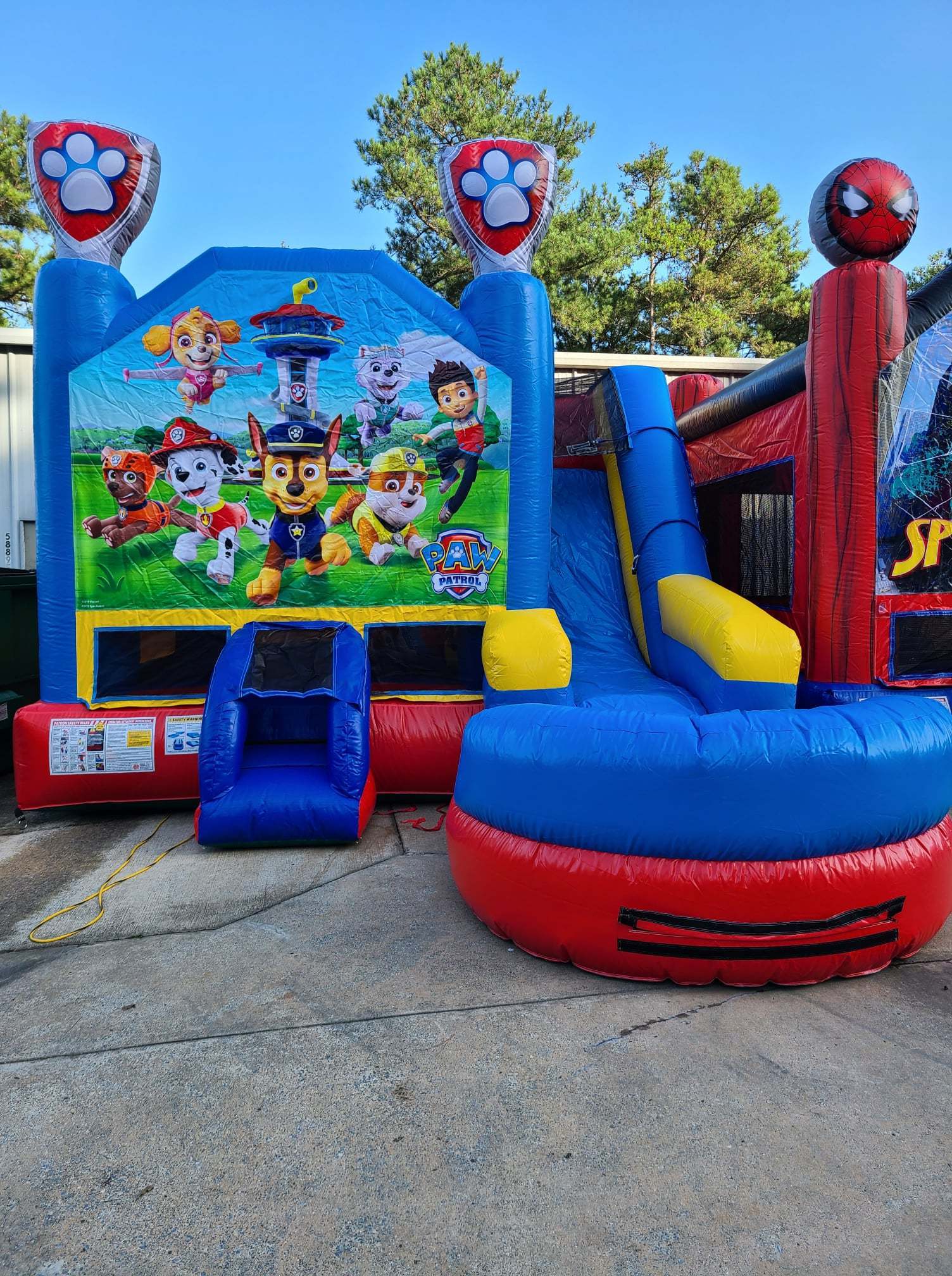 commercial kid obstacle toboggan combo bouncer water slide jumper spiderman inflatable castle bounce house