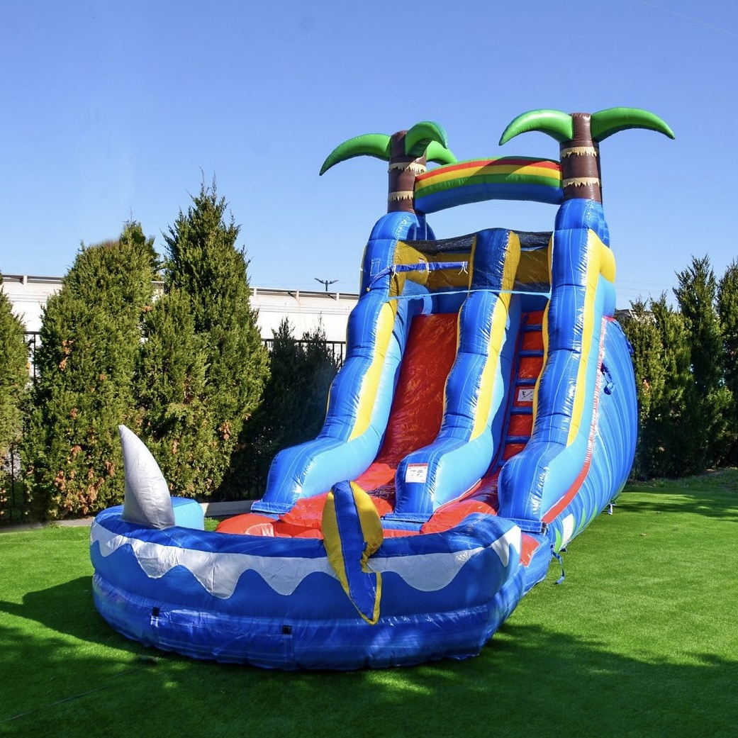 Amazing outdoor playground toboggan gonflable juegos inflables acuaticos inflatable water slide with pool for rental business