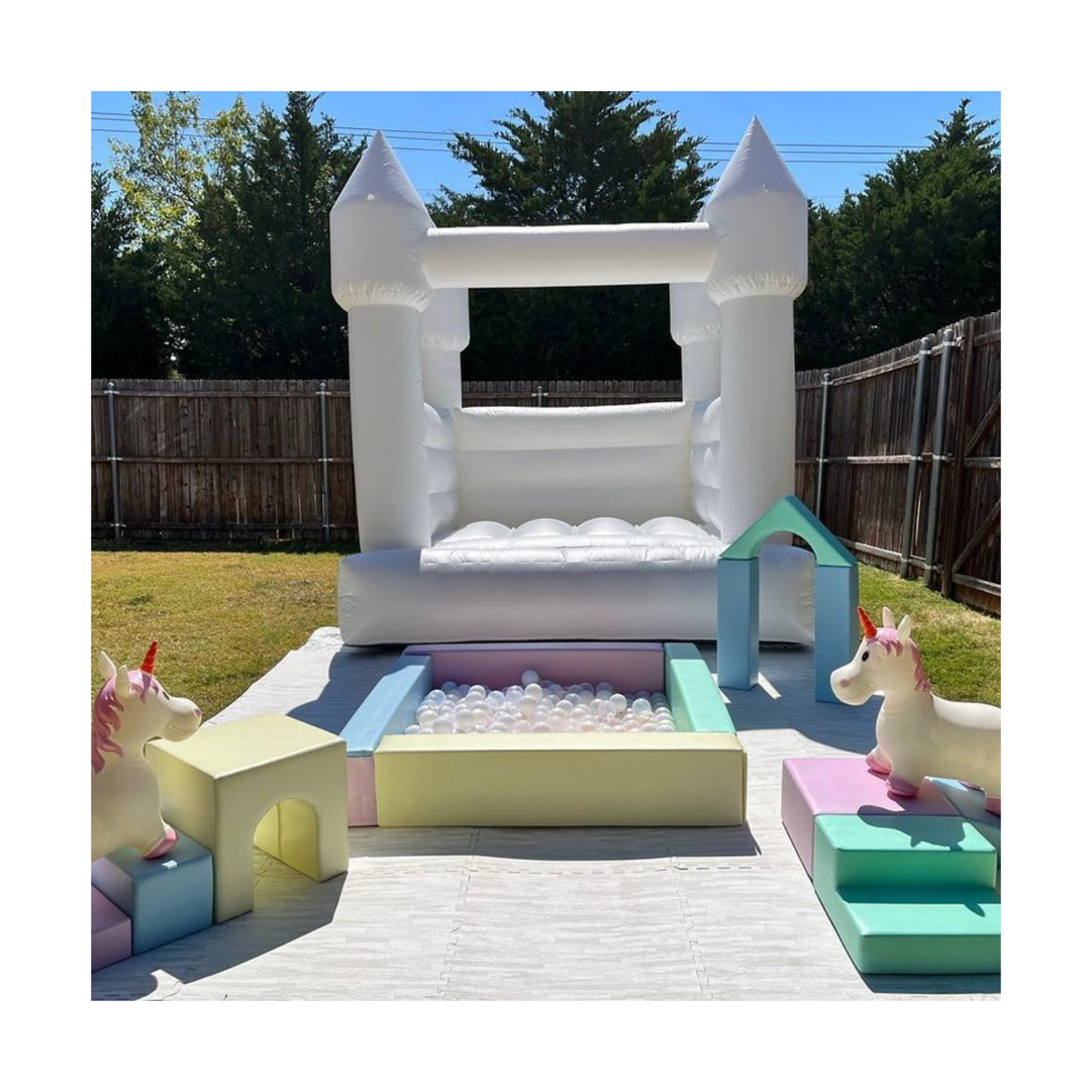 All white Mini Size Kids Jumpers party rentals inflatable Bounce House with Ball Pit Pool for Toddler Wedding Jumping Balloons