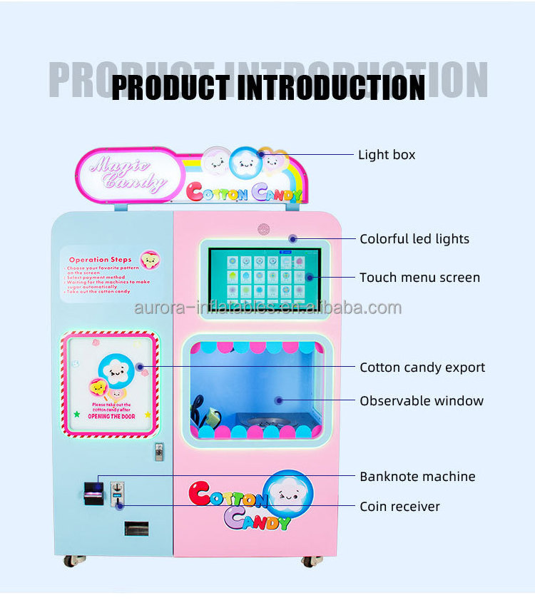 Popular Super Market Automatic Electric Magic Cotton Candy Machine Robot-Operated Sugar Vending Machine