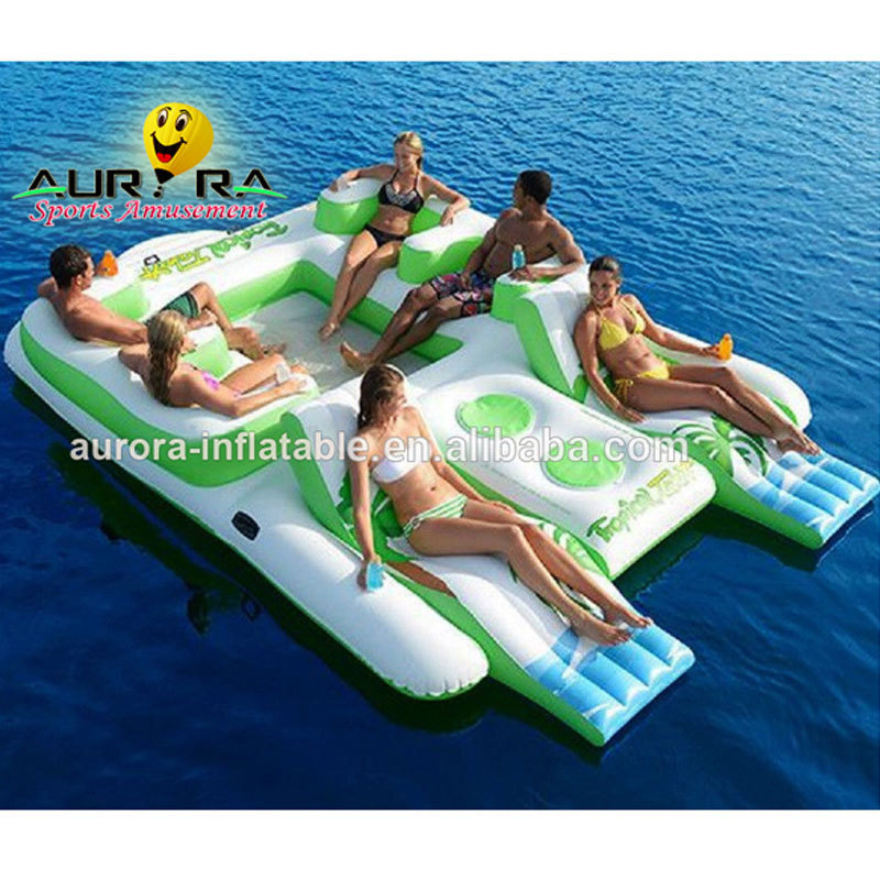 6 Person big Inflatable Water Floating Island Inflatable Island Lounge Inflatable River Raft Tropical Tahiti