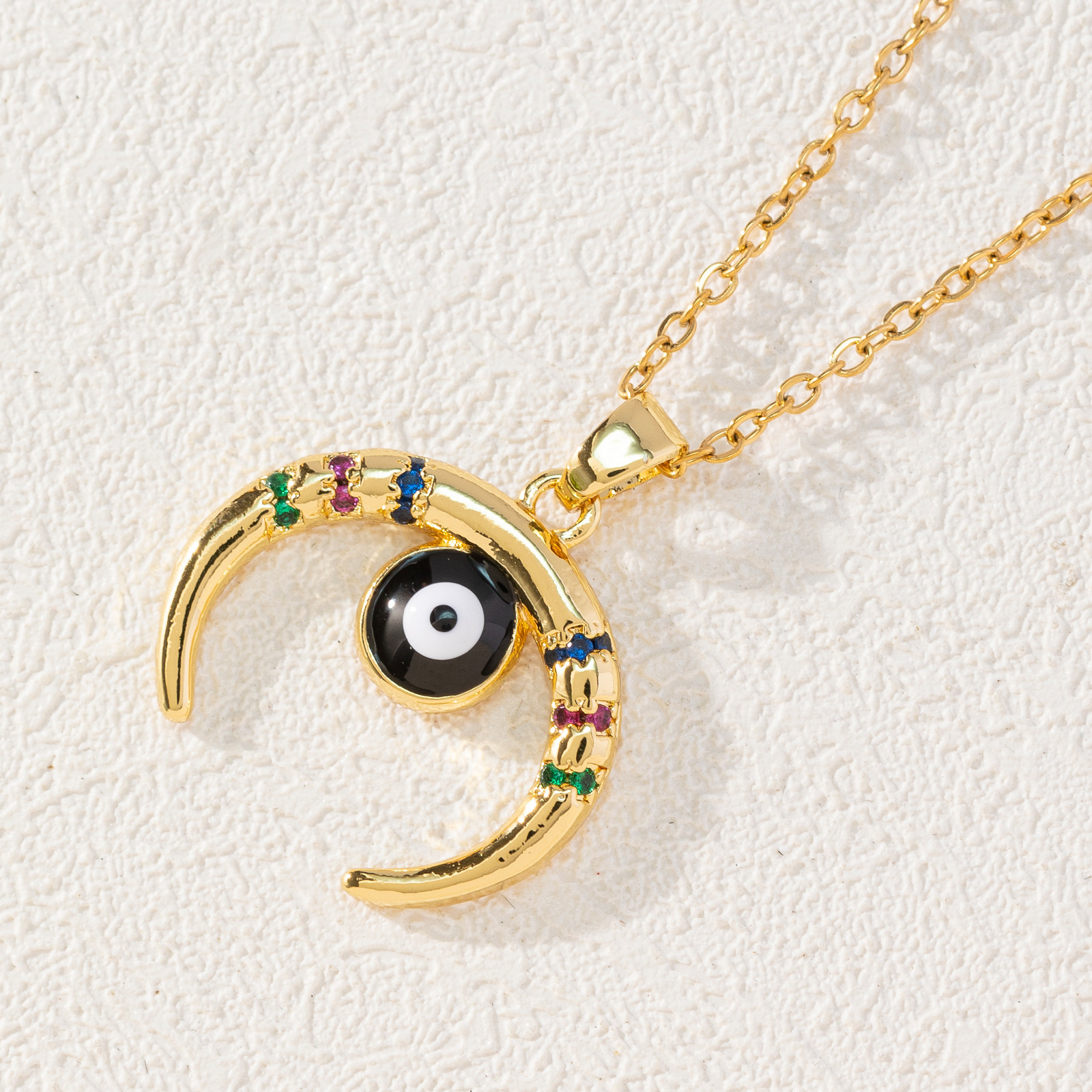 Wholesale Retro Ethnic Style Colorful Moon Eye Jewelry Turkish Evil Eye Pendant Accessories