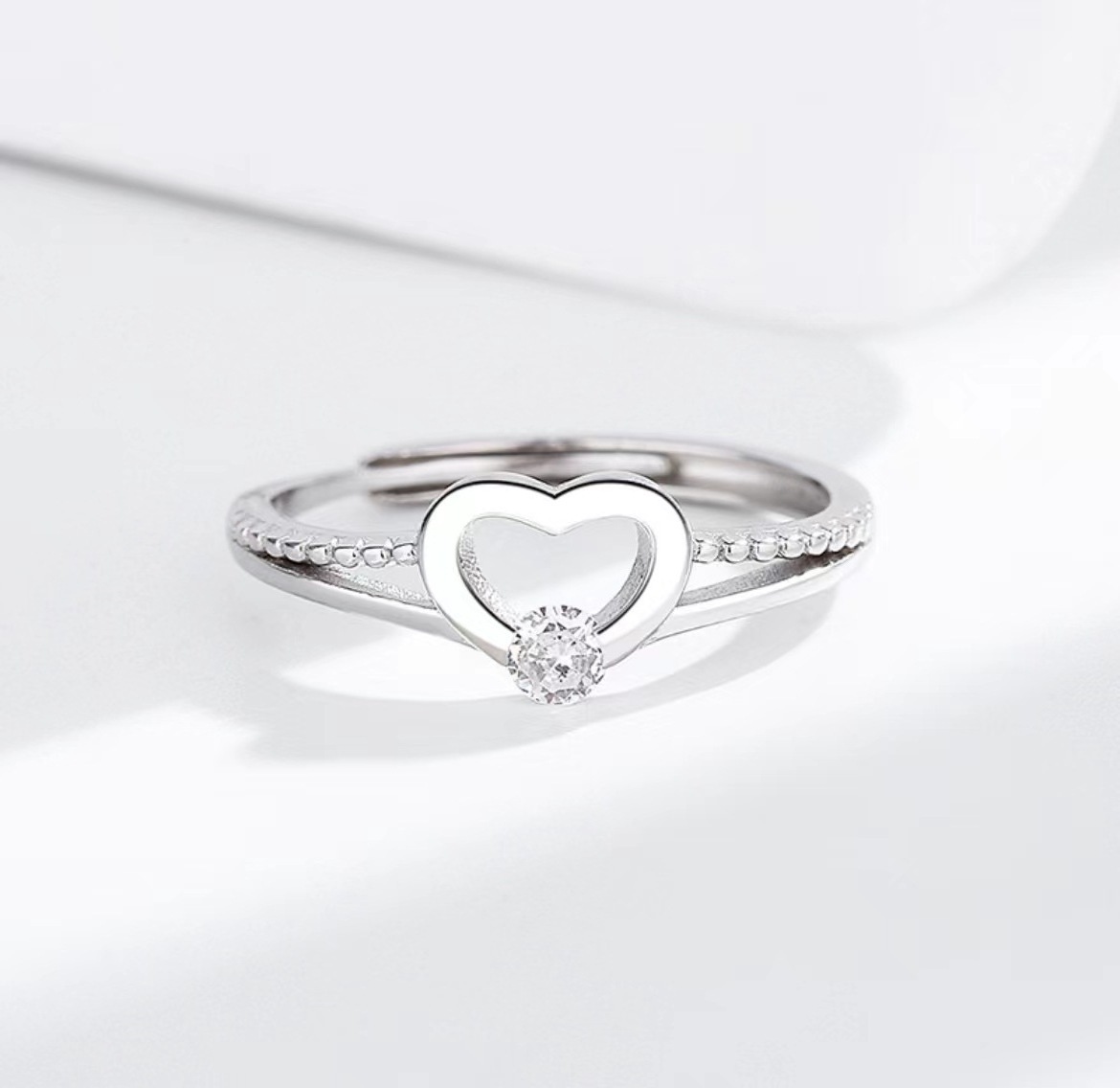 Wholesale Bulk Price Heart Shaped Trendy Adjustable Sterling Silver 925 Engagement Rings for Women