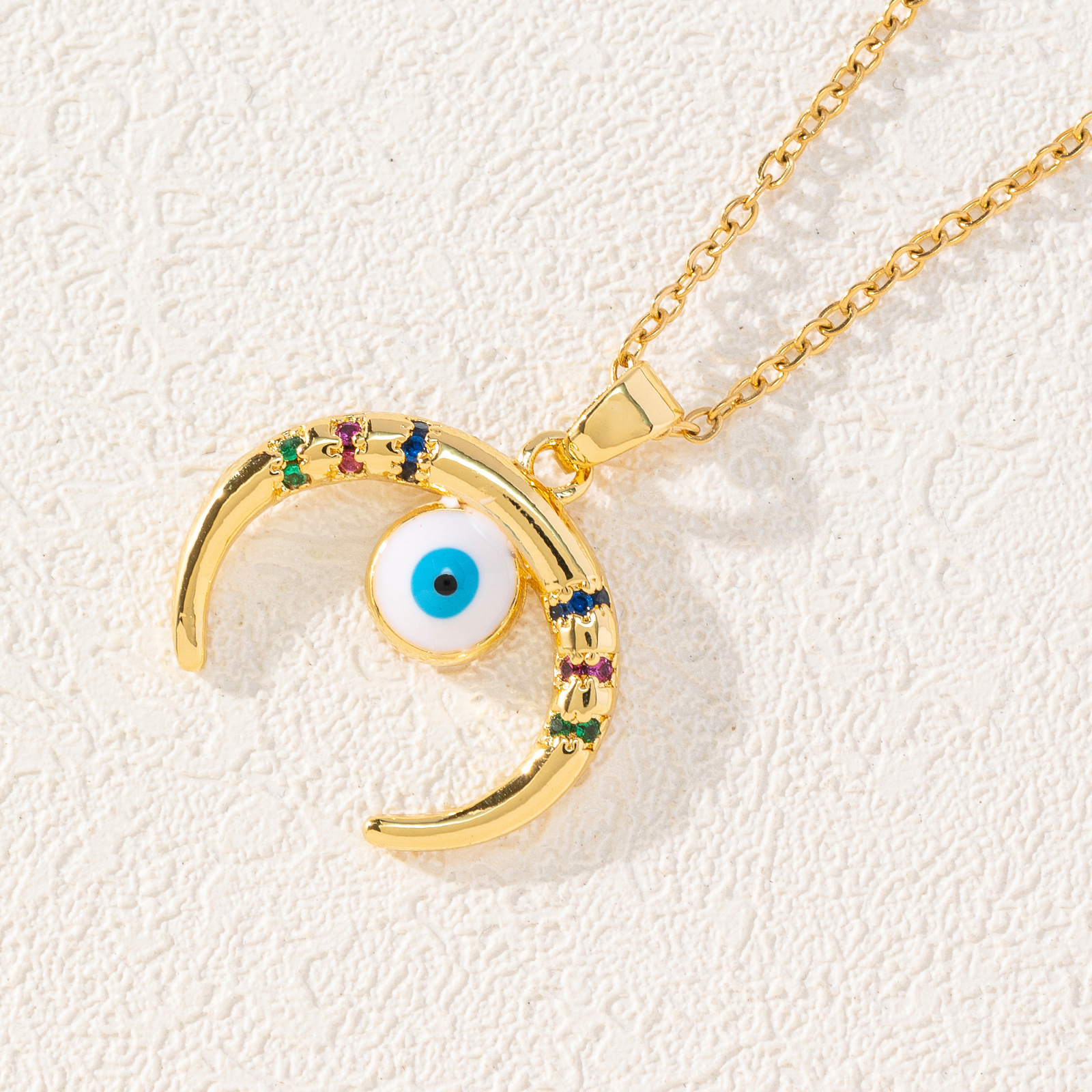 Wholesale Retro Ethnic Style Colorful Moon Eye Jewelry Turkish Evil Eye Pendant Accessories