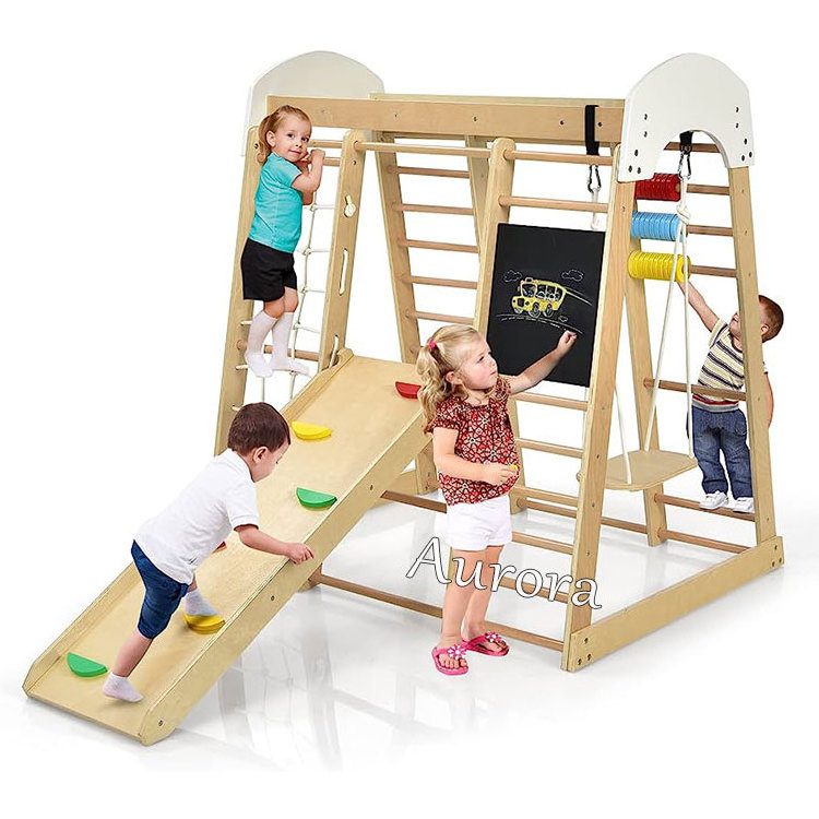 Good quality wooden jungle gym indoor playground kids 3 in 1 slide indoor playground