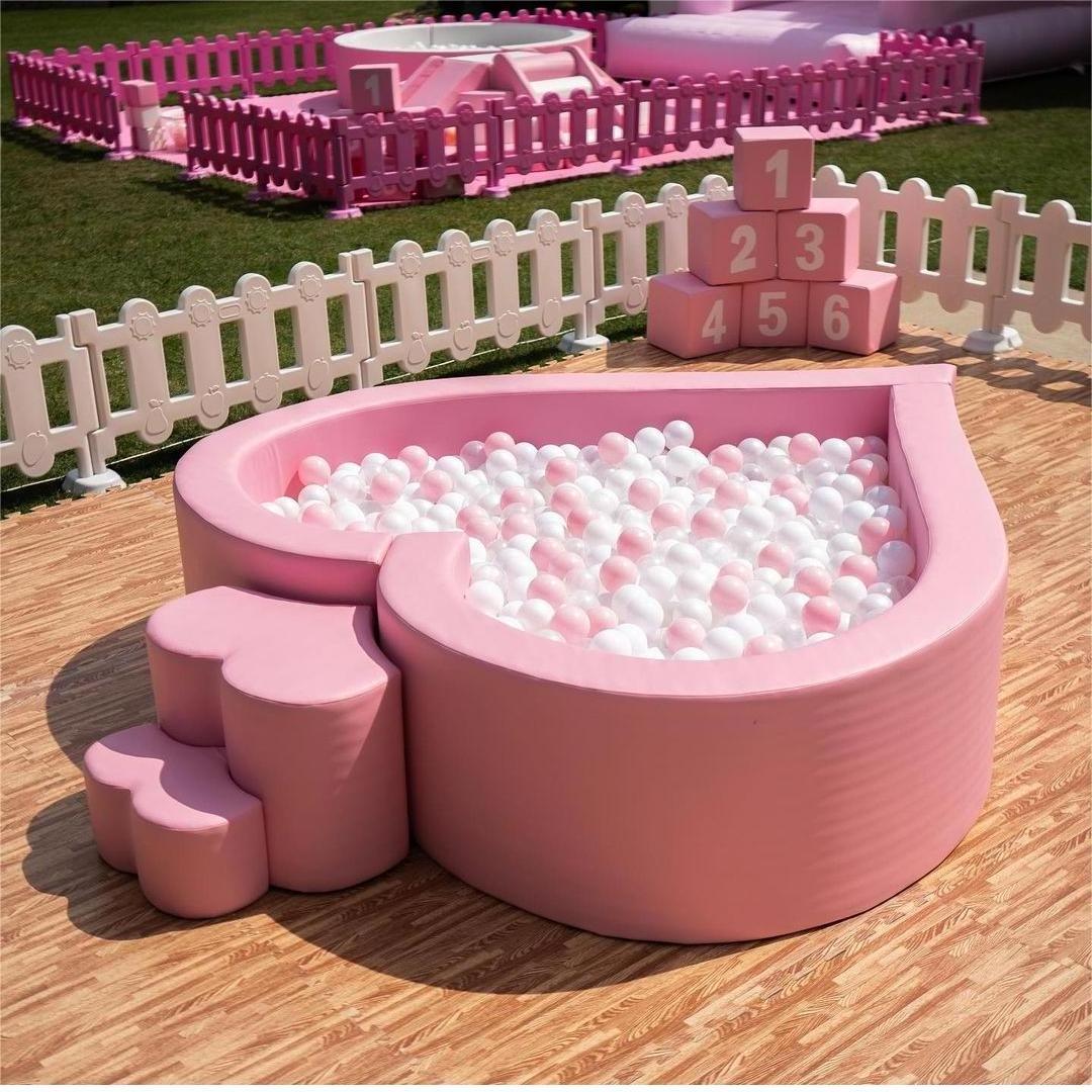 Heart shape kids ball pit balls pink bounce house baby soft play set adult sized ball pit