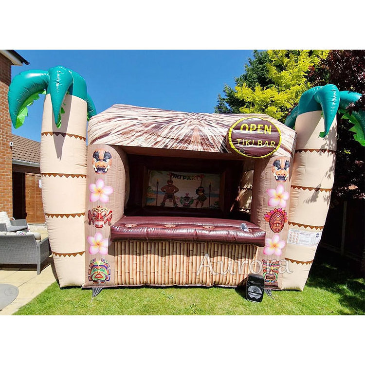 Tropical Inflatable Open Tiki Bar with Palm Tree Inflatable Serving Tent Bar Counter mini tiki bar sale for Party Event