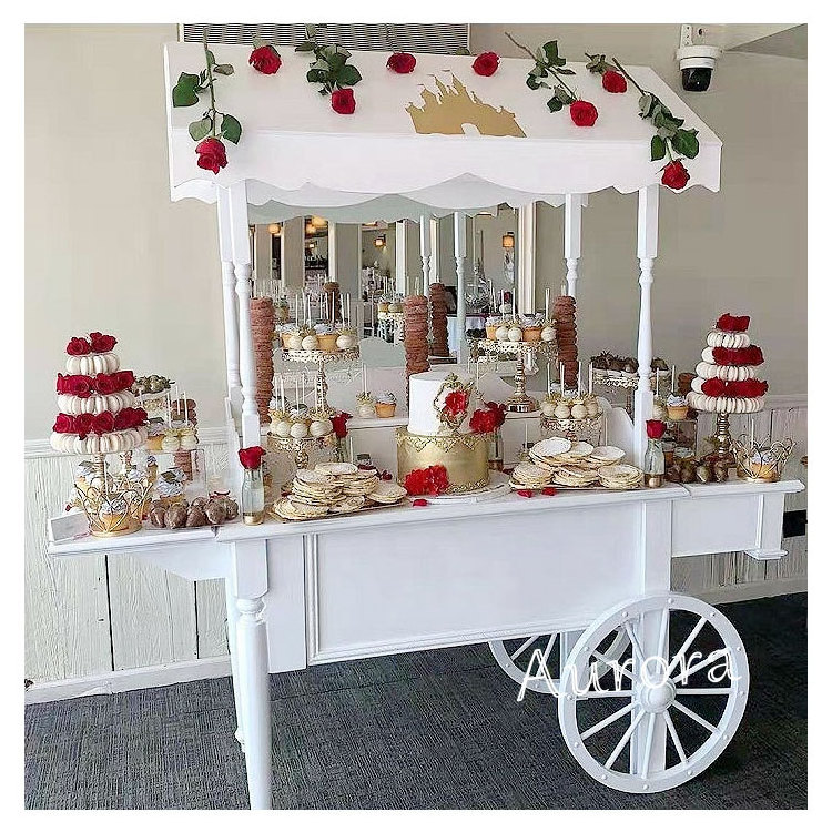 Wooden Dessert Table Wood Flower  Candy Cart Wheels Fancy Dessert Serving Cart