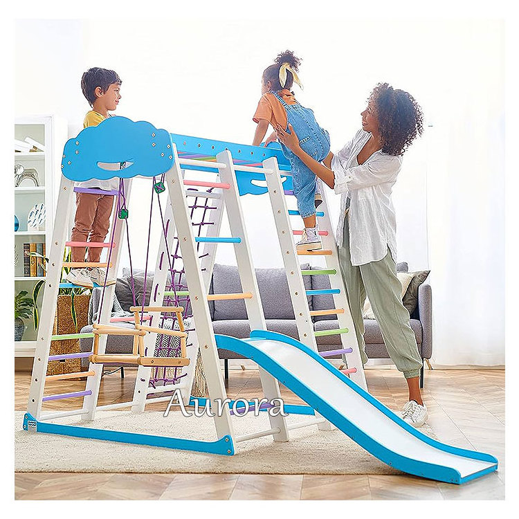 Good quality wooden jungle gym indoor playground kids 3 in 1 slide indoor playground