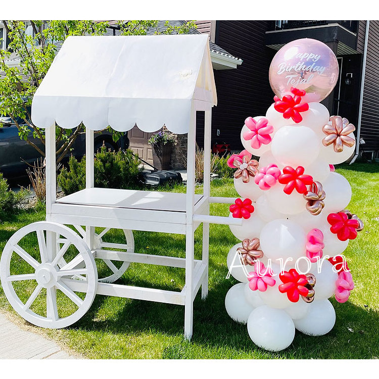 Wooden Dessert Table Wood Flower  Candy Cart Wheels Fancy Dessert Serving Cart