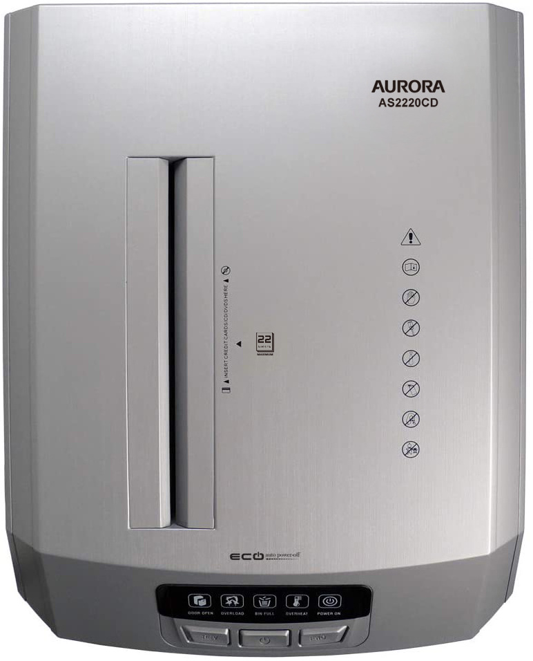 Aurora AS2230CD Plastic Paper Shredder, 22 sheet cross cut Heavy Duty Shredding Office equipment for Office Commercial Shredder