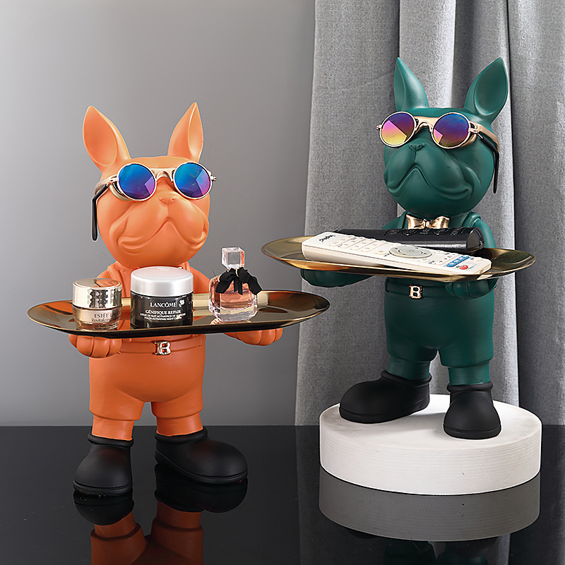 French Bulldog Butler Nordic Resin Dog Sculpture with Glasses Modern Home Decor for Tabletop Living Room Animal Crafts Ornament