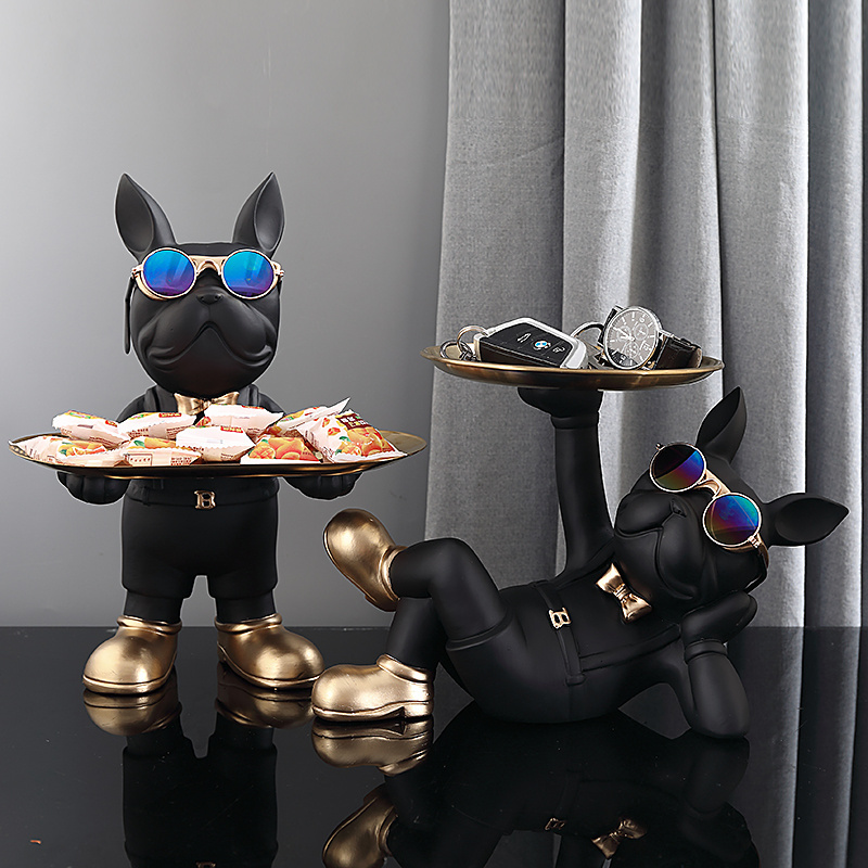 French Bulldog Butler Nordic Resin Dog Sculpture with Glasses Modern Home Decor for Tabletop Living Room Animal Crafts Ornament