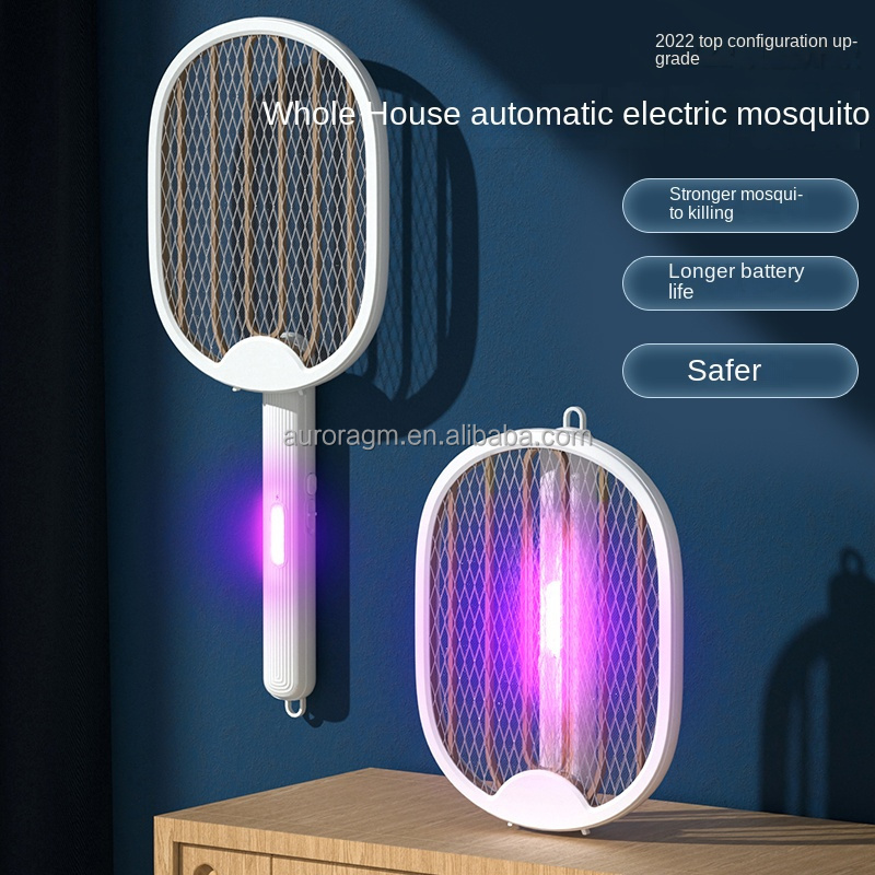 Collapsible Bug Zapper Racket Flies Control Electric Fly Swatter Mosquitoes Seeking Lamp Electric Mosquito Swatter Racket Indoor