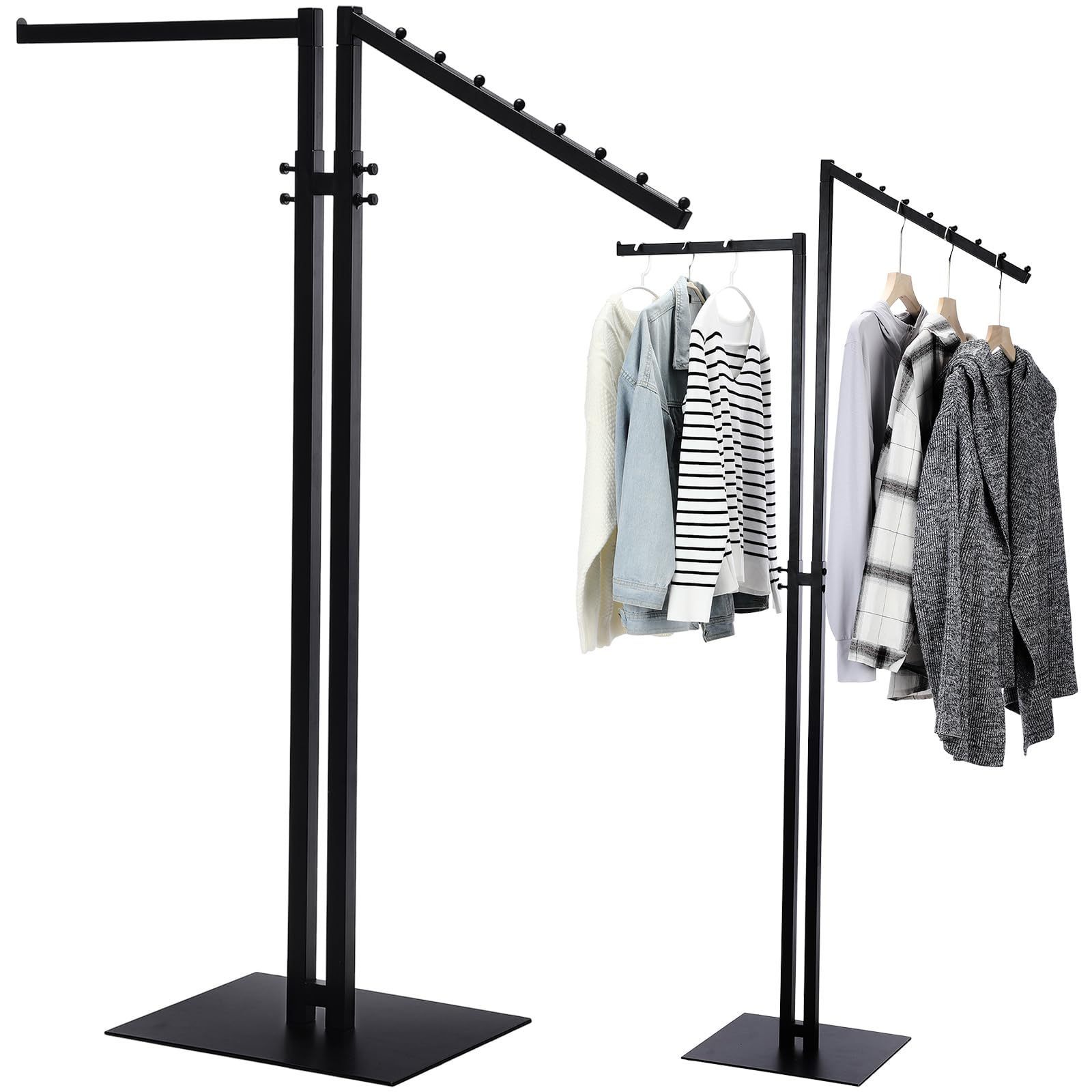 Customized Metal Black 2-Way Clothing Display Rack with Slant Arms For Garment Store