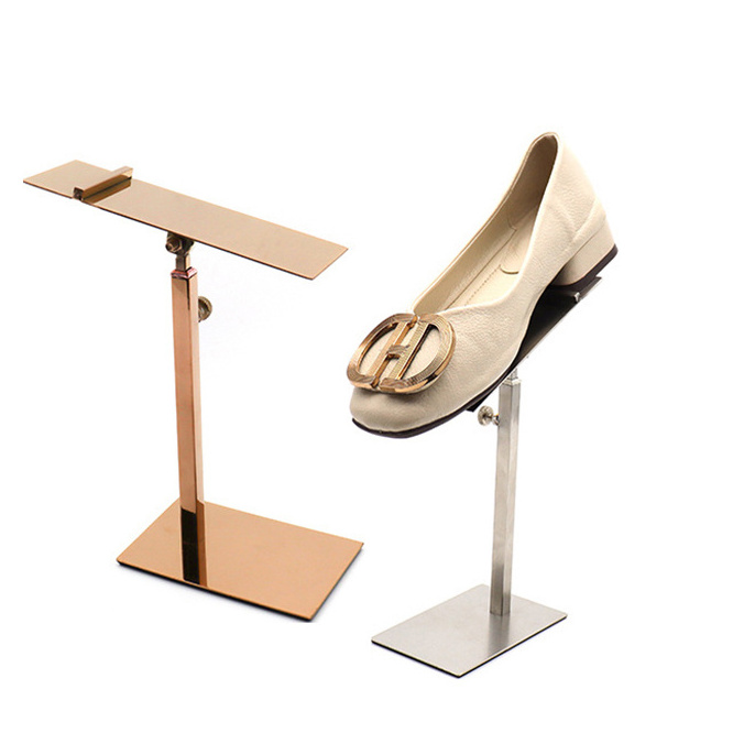 Warehouse High Quality Display Shoes Gold Plating Adjustable Stainless Steel Display Shoe Rack