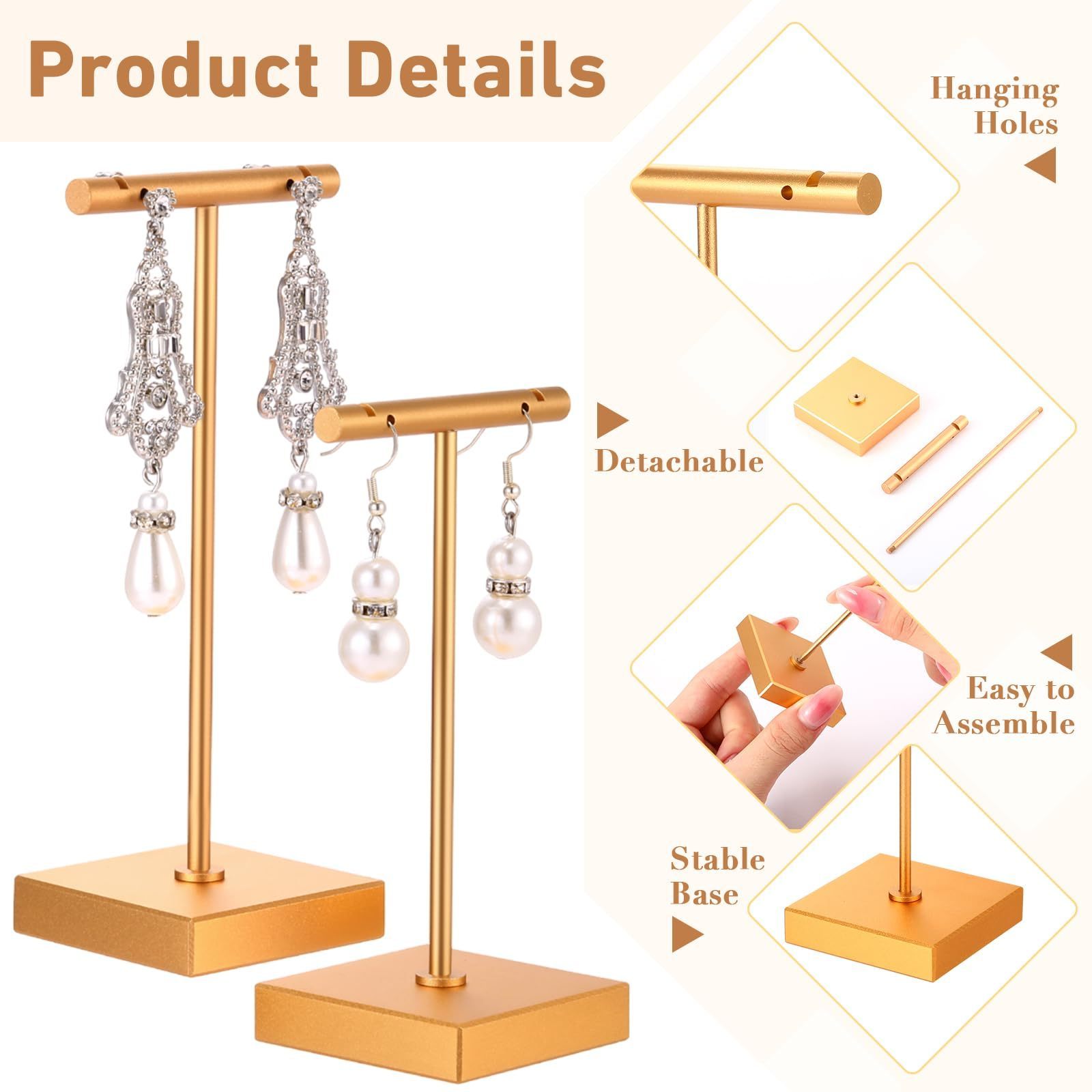 6 Pack Metal T Bar Earring Display Stand Retail Earring Display Holder Detachable Metal Earring Display Storage Rack Jewelry