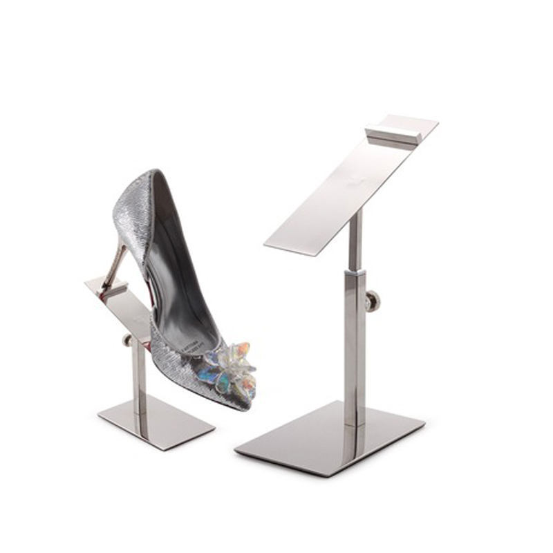 Customized Noble Silver Hot Sale Fashion Retail Metal Adjustable Portable Shoe Display Stands For Shops