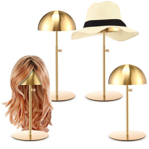 Hat Display Stand Adjustable Height Gold Hat Holder Wigs Head Stand Anti Rust Non Slip Stable Stainless Steel Metal Hat Rack