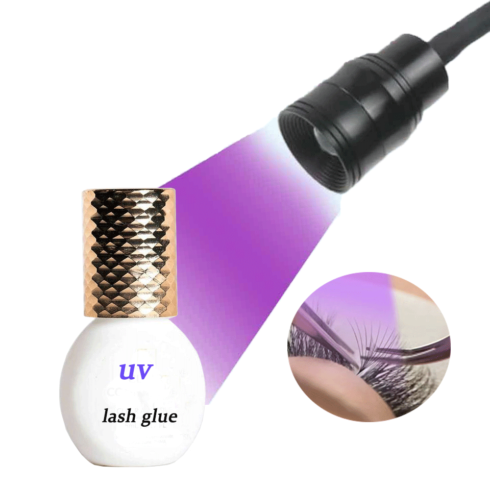 Blue Clear Lash Glue Adhesive Oil And Water Proof 7-9 Weeks UV Eyelash Glue Wholesale Private Label UV LED Fast Drying Glue