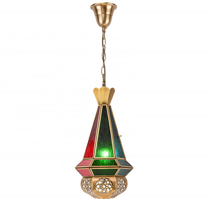 Moroccan Exotic Style Xinjiang Restaurant Lamp Hotel Homestay Hollow Carved Brass Glass Pendant Lamp