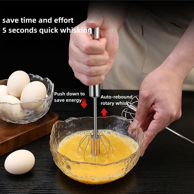 Manual Push-type Rotary Whisk Kitchen Baking Whipped Cream Mixer Semi-automatic Whisk Stainless Steel Egg Whisk