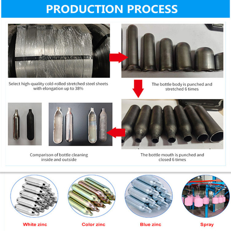 Food grade CO2 16g gas beverage cartridge with 3/8-UNF