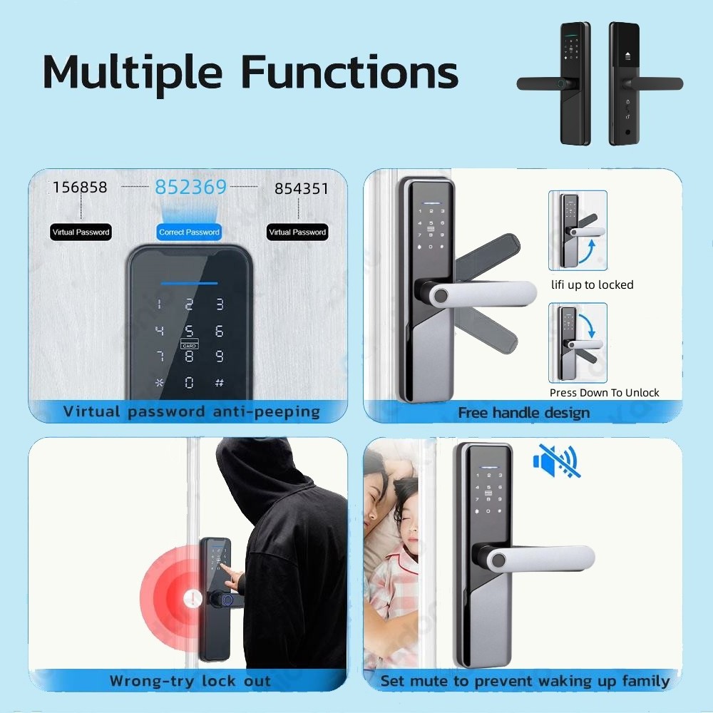 Automatic Electronic Smart Wooden Door Lock Fingerprint Card Key Deadbolt Security Digital Lock