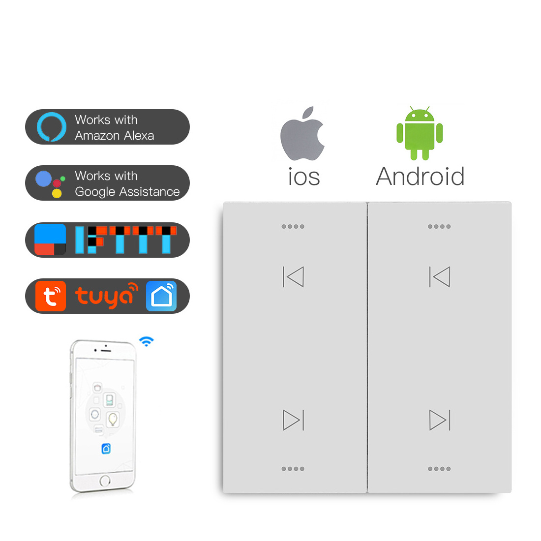 Alexa Google house on off gang zigbee touch tuya electric light wifi switch  remote control press kinetic smart wall switches