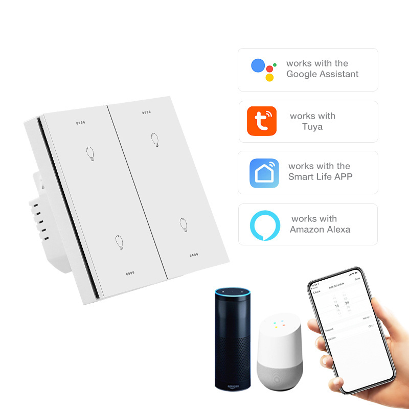 Alexa Google house on off gang zigbee touch tuya electric light wifi switch  remote control press kinetic smart wall switches