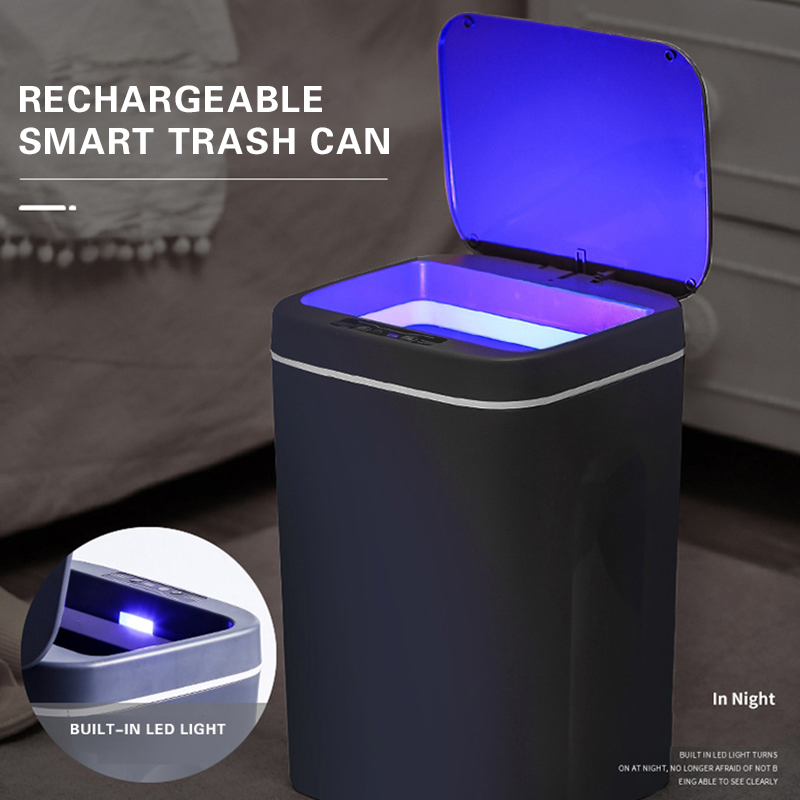 Smart Induction Trash Can USB Charging 14L Sensor Dustbin Automatic Rubbish Can Home Waterproof Dustbin Bathroom Garbage Bucket