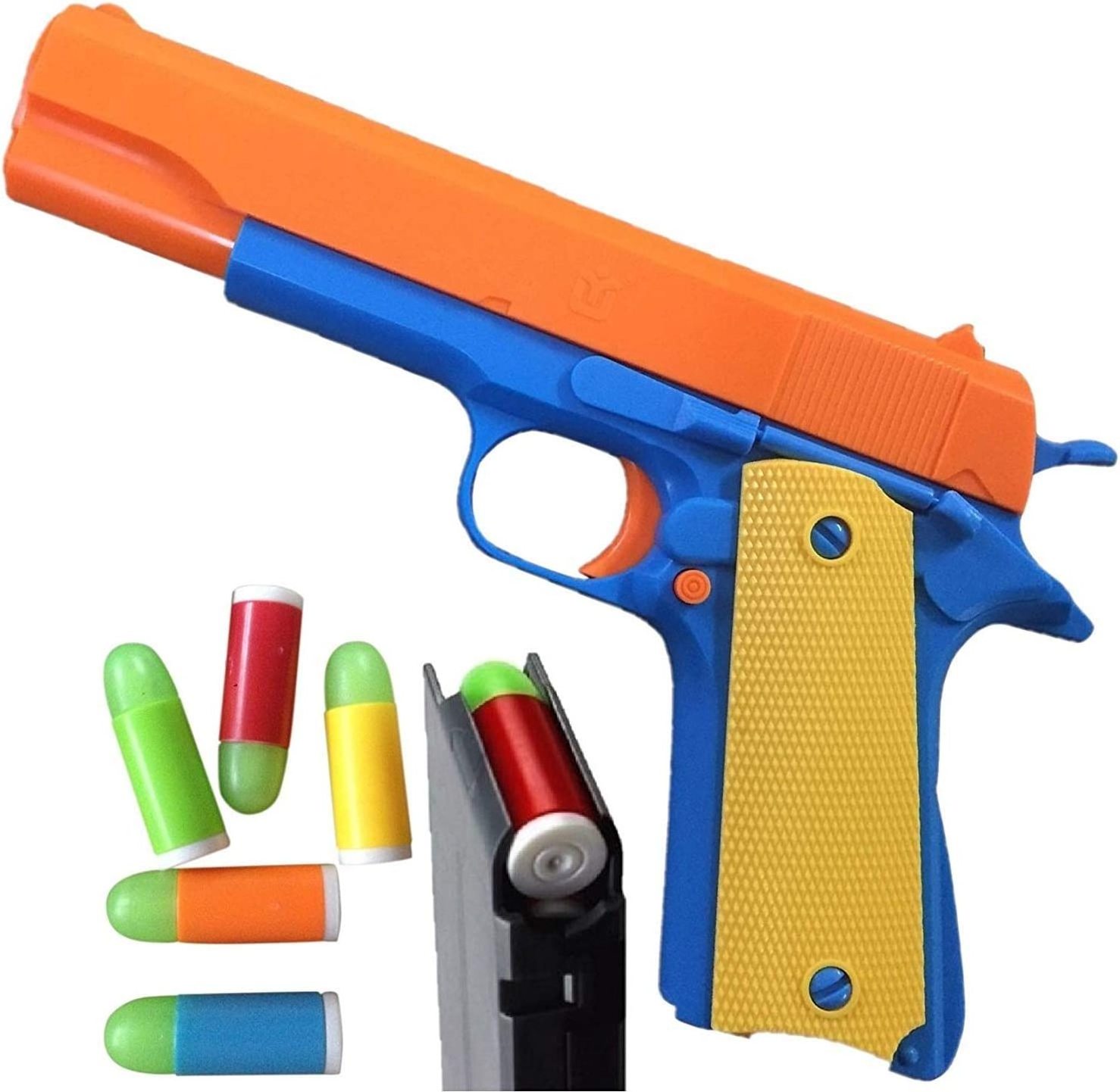 1911 toy gun with soft bullets and ejecting magazine actual size of colt M1911 with slidshell ejecting cheap realistic toy guns