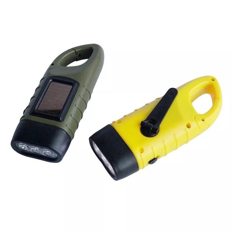 Emergency Hand Crank Dynamo Solar Flashlight Rechargeable LED Lamp For Outdoor Camping Hand Cranking Solar Powered Flashlight