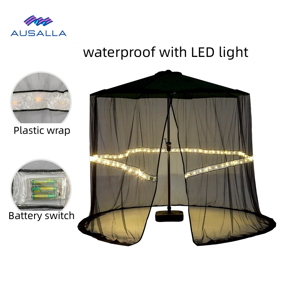 With LED Light Canopy Curtains Polyester Screen Mesh Cover Net Umbrella Mosquito Netting for Patio