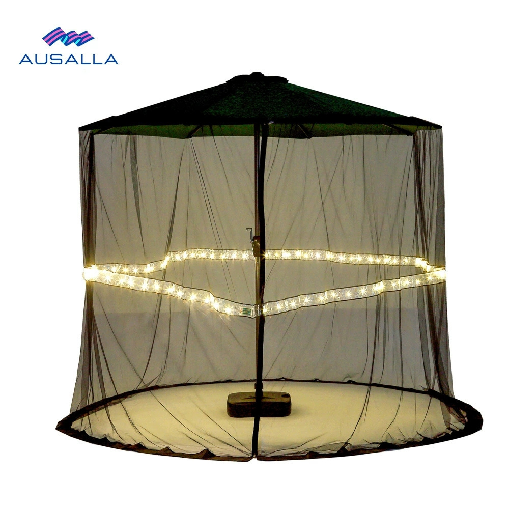 With LED Light Canopy Curtains Polyester Screen Mesh Cover Net Umbrella Mosquito Netting for Patio