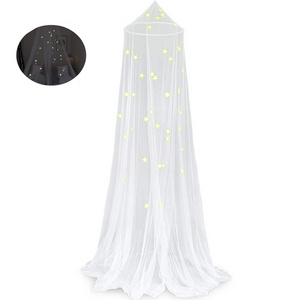 Kids Glow in The Dark Stars Hanging Bed Curtain Mosquito Net Canopy Netting For Full Double Bed