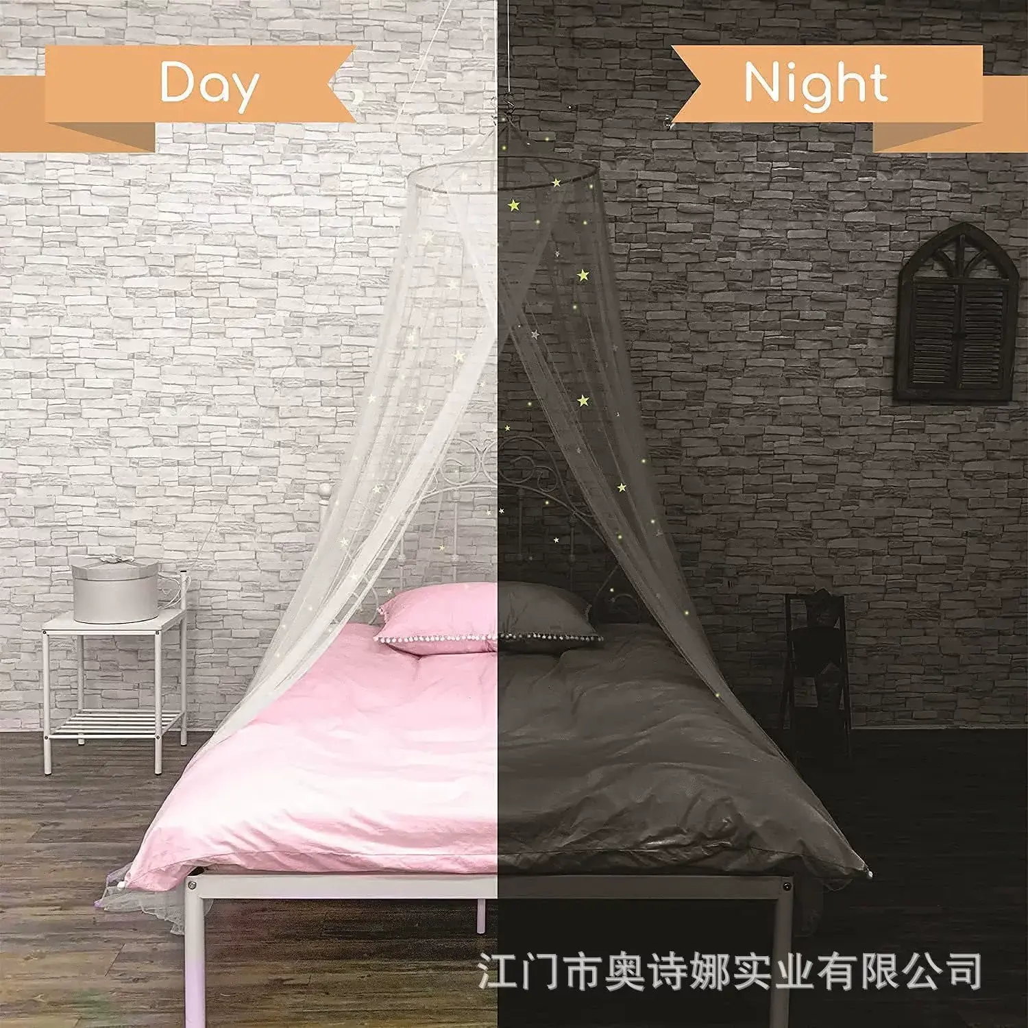 Kids Glow in The Dark Stars Hanging Bed Curtain Mosquito Net Canopy Netting For Full Double Bed