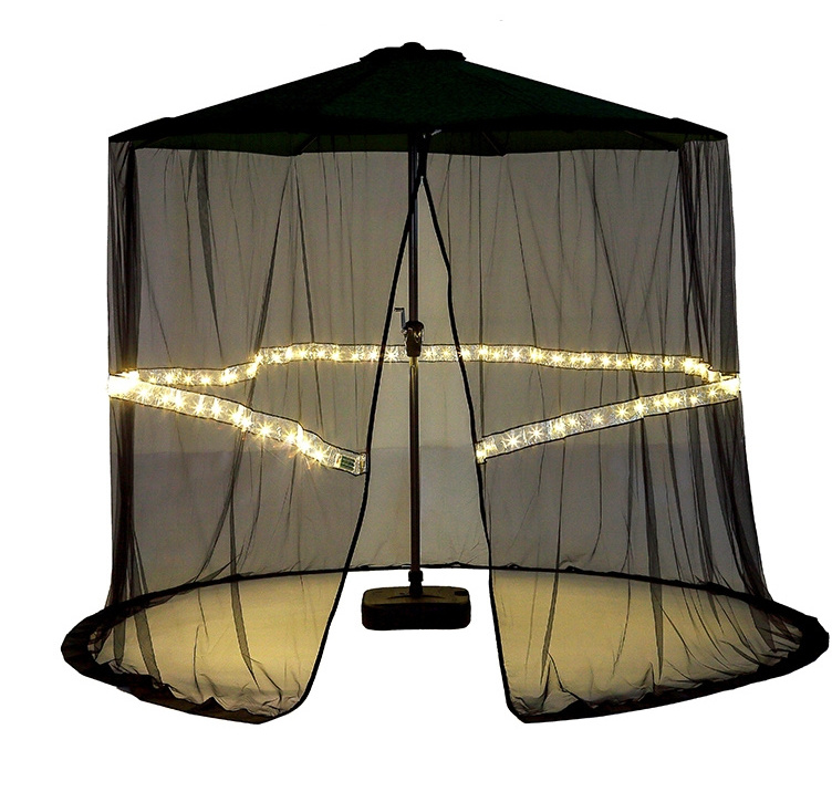 With LED Light Canopy Curtains Polyester Screen Mesh Cover Net Umbrella Mosquito Netting for Patio