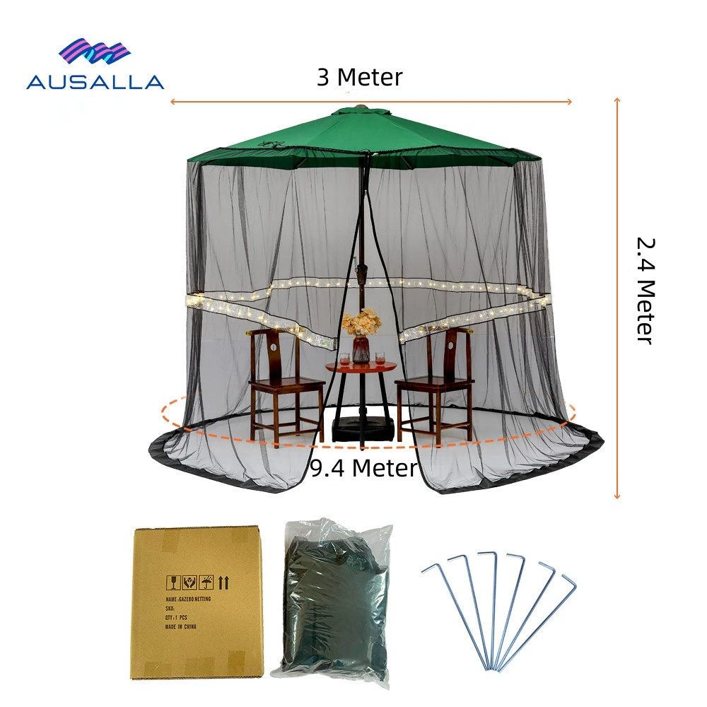 With LED Light Canopy Curtains Polyester Screen Mesh Cover Net Umbrella Mosquito Netting for Patio